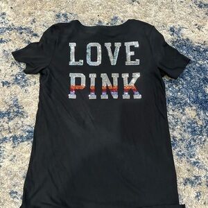 PINK Victoria's Secret Black Bling V-Neck Tee with Dog Logo